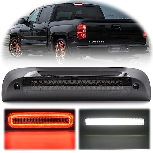 NSLUMO Led Third Brake Light Replacement for 2014-2018 Chevy Silverado GMC Sierra 1500 2500HD 3500HD Red Strobe Rear 3rd Brake Center High Mount Stop Lamp + White Cargo Light Kit Euro Smoked Lens - Image 1