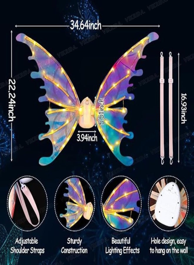 VikriDA LED Butterfly Fairy Wings for Girls & Women | Light-Up Angel Wings | Glowing Princess Dress-Up Accessory Toy - Multicolor - Image 2