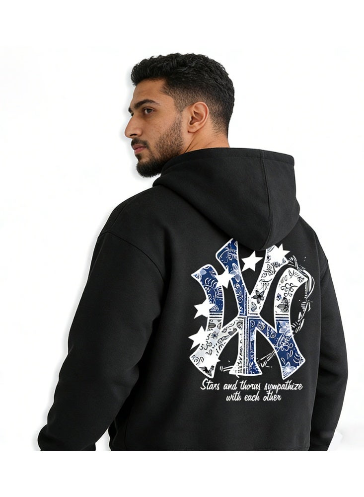 إم إل بي هودي لفريق نيويورك يانكيز من MLB ذات طباعة بندانة بلون أسود - Image 3