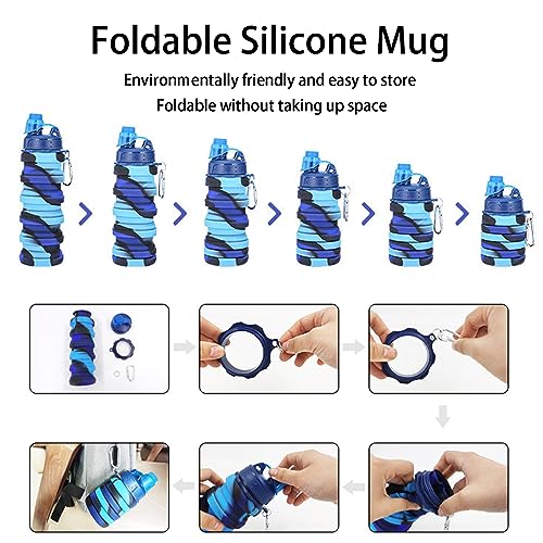 YCTMALL Collapsible Water Bottles Two Pack Travel Sports Portable Sport Water Bottle comes with mountaineering Buckle 500ml silicone Water-proof camping water bottle (Pink camouflage+Pink camouflage) - Image 4
