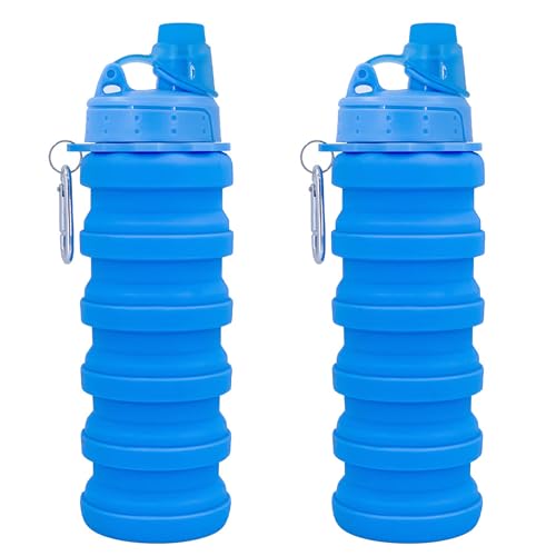 YCTMALL Collapsible Water Bottles Two Pack Travel Sports Portable Sport Water Bottle comes with mountaineering Buckle 500ml silicone Water-proof camping water bottle (Pink camouflage+Pink camouflage) - Image 1