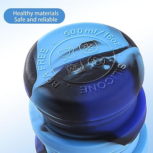 YCTMALL Collapsible Water Bottles Two Pack Travel Sports Portable Sport Water Bottle comes with mountaineering Buckle 500ml silicone Water-proof camping water bottle (Pink camouflage+Pink camouflage) - Image 2