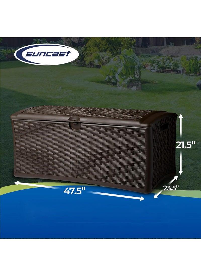 suncast Suncast 72 Gallon Capacity Easy Assembly Plastic Wicker Outdoor Patio Storage Deck Box for Storing Furniture Cushions and Outdoor Accessories Brown  - Image 4