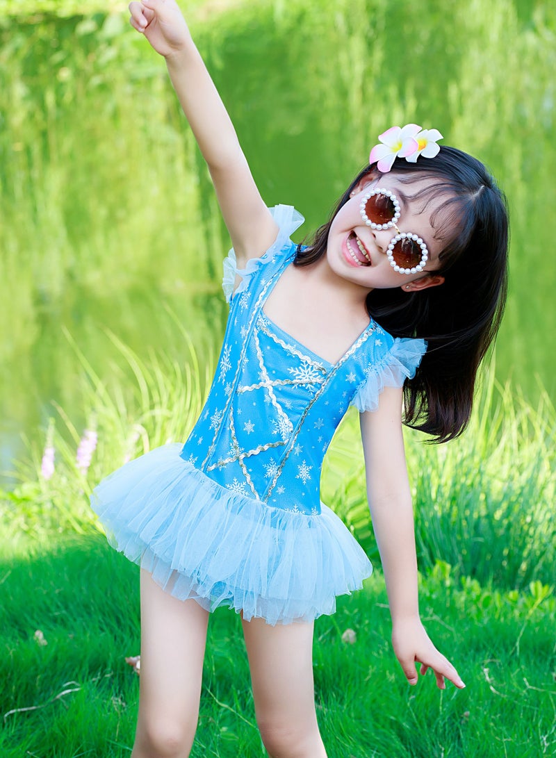 Loquat Children's swimsuit one-piece western style girl baby princess dress swimsuit summer swimsuit for girls blue - Image 3