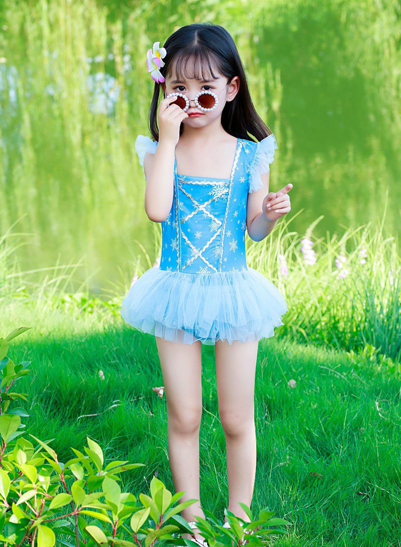 Loquat Children's swimsuit one-piece western style girl baby princess dress swimsuit summer swimsuit for girls blue - Image 2