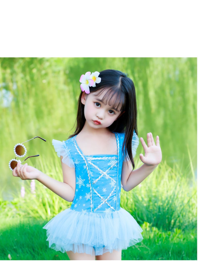 Loquat Children's swimsuit one-piece western style girl baby princess dress swimsuit summer swimsuit for girls blue - Image 1