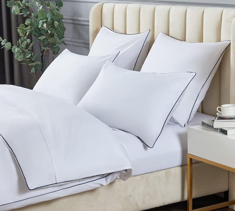 DAUAOTO Euro Shams 26"x26" Square Pillow Cushion Cover 2 Pieces Set Microfiber (White with Decorative Navy Piping) - Image 5