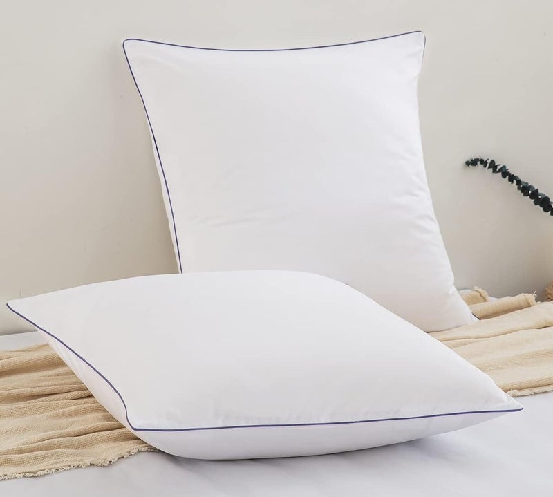 DAUAOTO Euro Shams 26"x26" Square Pillow Cushion Cover 2 Pieces Set Microfiber (White with Decorative Navy Piping) - Image 1
