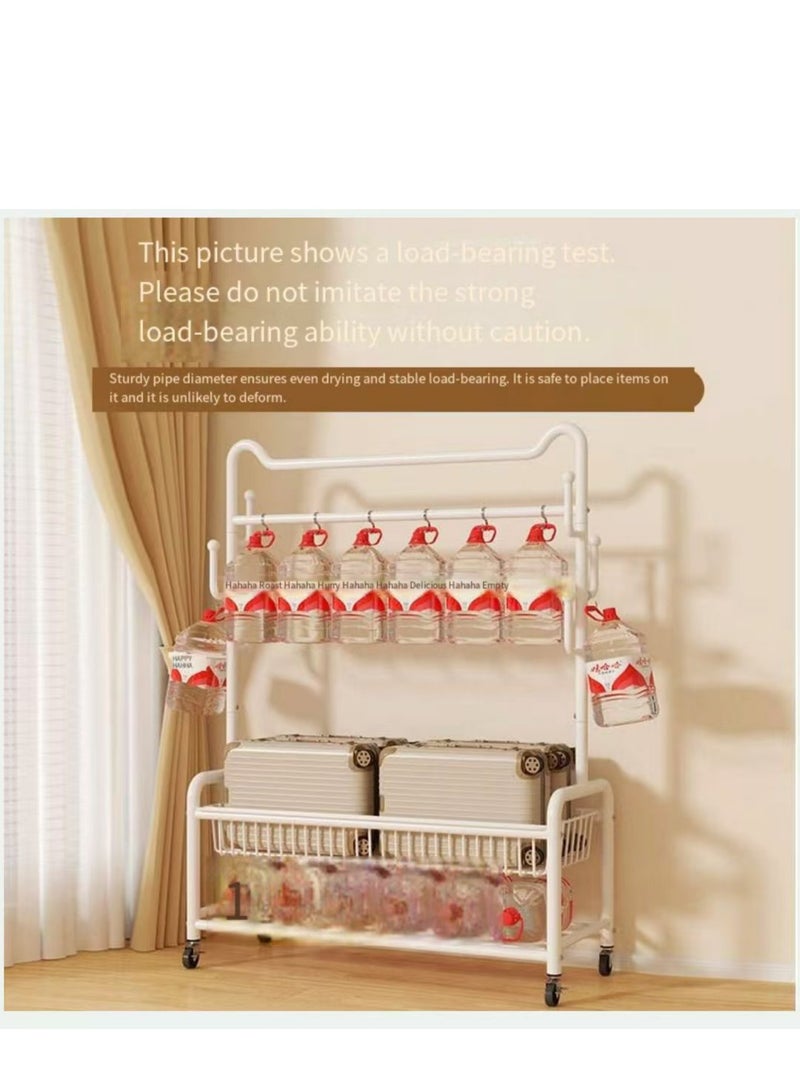 Rolling Garment Rack with Storage Basket, Metal Clothing Stand with Wheels, Sturdy Metal Frame, Adjustable Rod, Space-Saving Design, White clothes rack - Image 2