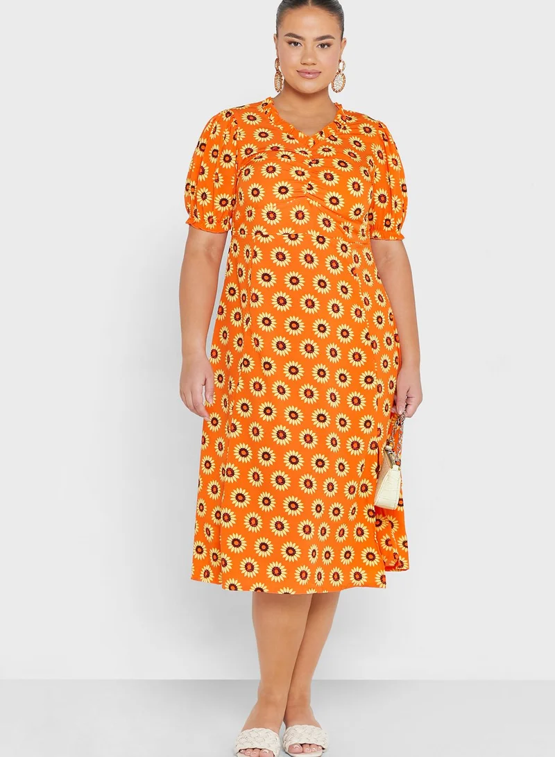 Ginger Plus Puff Sleeve Printed Dress