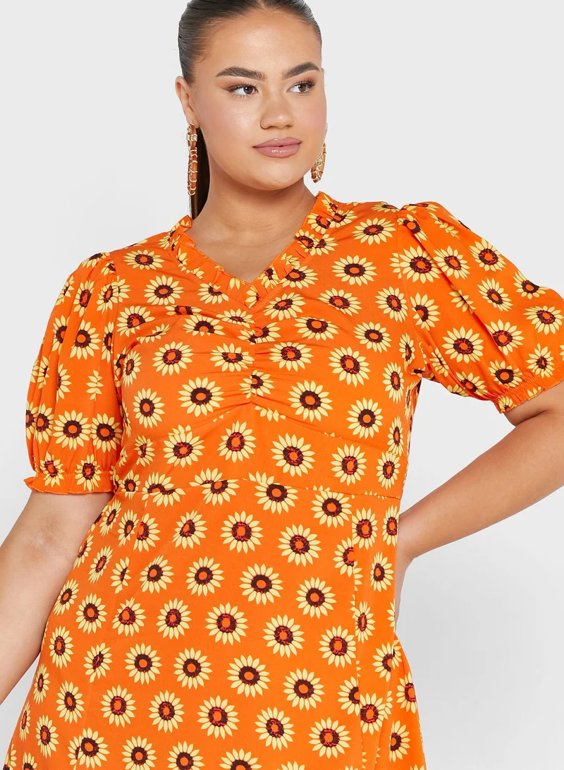 Ginger Plus Puff Sleeve Printed Dress