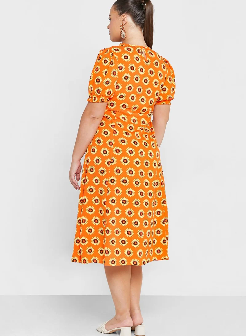 Ginger Plus Puff Sleeve Printed Dress