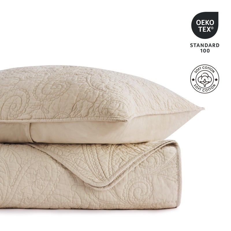 EVERGRACEHOME EVERGRACE 100% Cotton Paisley Quilt Set, Oversized King 3 Piece Set â€“ Prewashed Lightweight Bedspread with 2 Shams, Soft & Breathable Matelasse Coverlet for All-Season Comfort, Flax Beige - Image 3