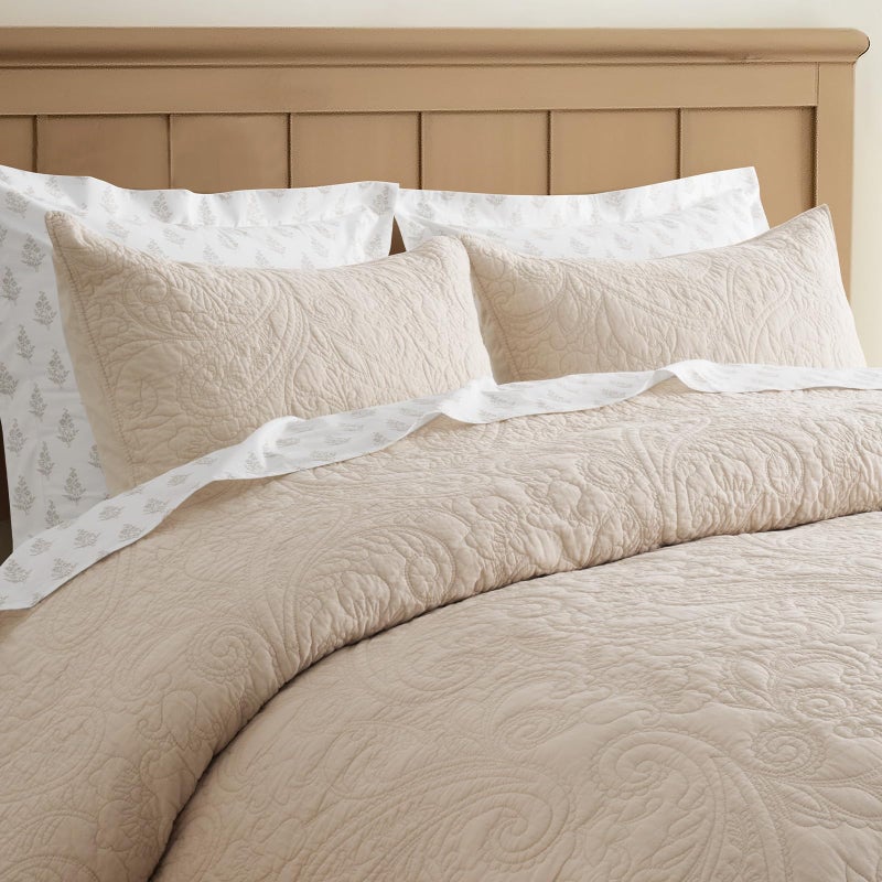 EVERGRACEHOME EVERGRACE 100% Cotton Paisley Quilt Set, Oversized King 3 Piece Set â€“ Prewashed Lightweight Bedspread with 2 Shams, Soft & Breathable Matelasse Coverlet for All-Season Comfort, Flax Beige - Image 5