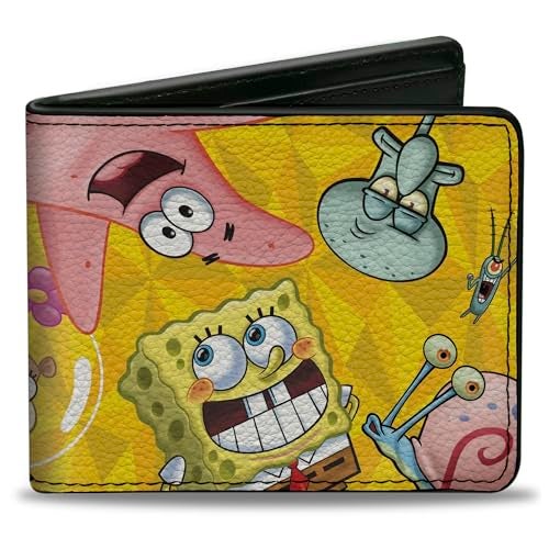 Buckle Down Nickelodeon Wallet, Bifold, SpongeBob SquarePants Characters Pose Toss Yellows, Vegan Leather - Image 1