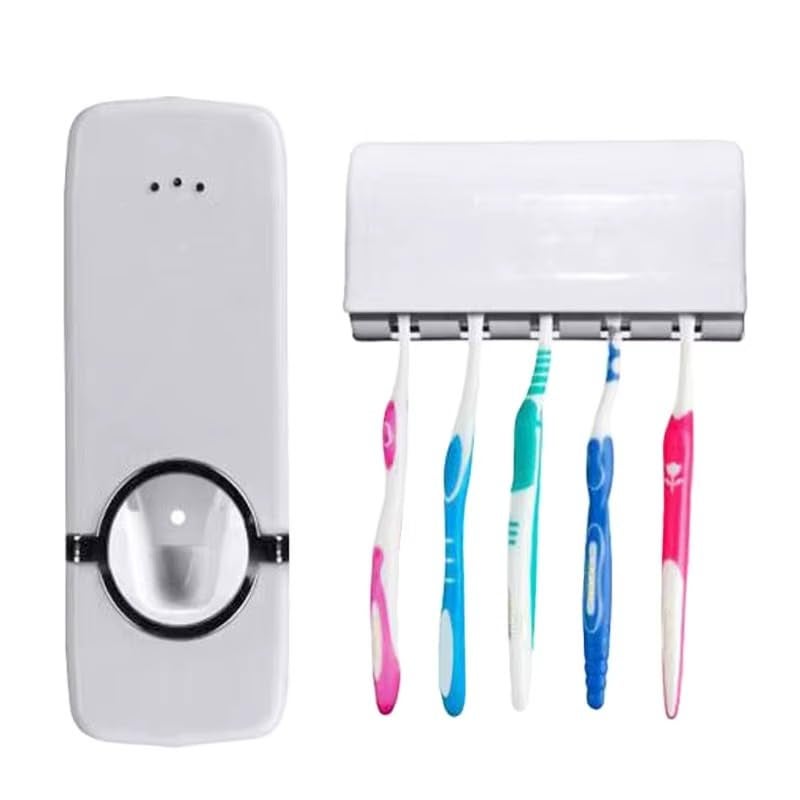 "Innovative Toothpaste and Toothbrush Holder - Holds 5 Brushes! Practical and Economical, Squeezes Just the Right Amount for Total Teeth Cleanliness Easily.Easy to Install - Generic