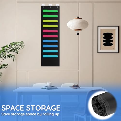 ZKOO 10 Pockets Hanging Wall File Organizer for A4 Size Paper/Legal/Letter Size Document, Sturdy Wall Mail Organizer Black Pocket Chart Great for Classroom, Office, Home Use with 3 Hangers - Image 5