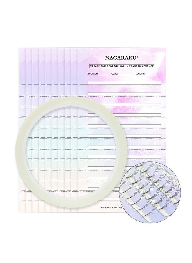 NAGARAKU - Eyelash Extension Storage Card Premade Fans Volume Lash Storage 2Mm Sticky Strip False Eyelashes Paper Card (20 Sheets With 1 Roll Tape) - Image 1