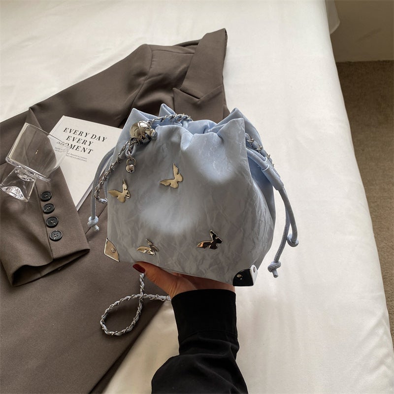 High-End Sense Metal Bow Bucket Bag Women'S 2024 Stylish Niche Drawstring Bag Fashion Women'S Bag - Image 1