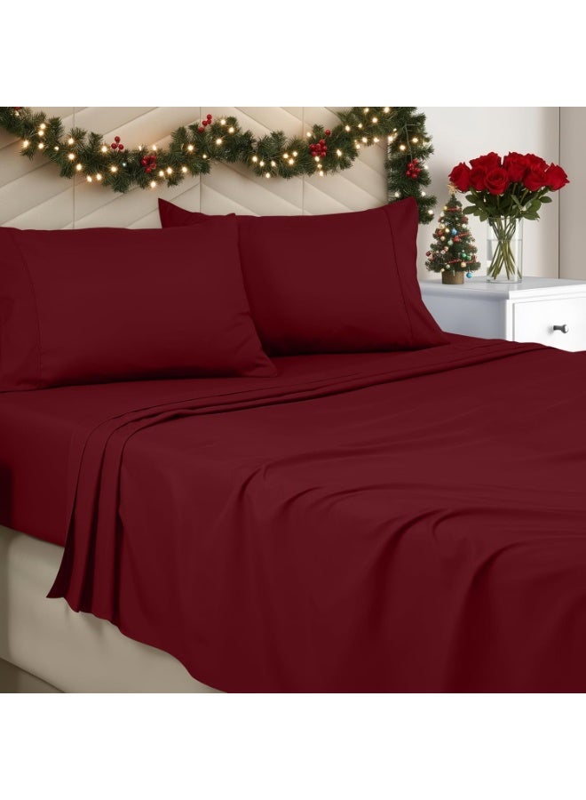 Utopia Bedding Queen Sheet Set - Brushed Microfiber - Soft Bed Sheets for Queen Size Bed Set - Includes 1 Fitted, 1 Flat, & 2 Pillow Cases - Deep Pocket (Burgundy) - Image 3