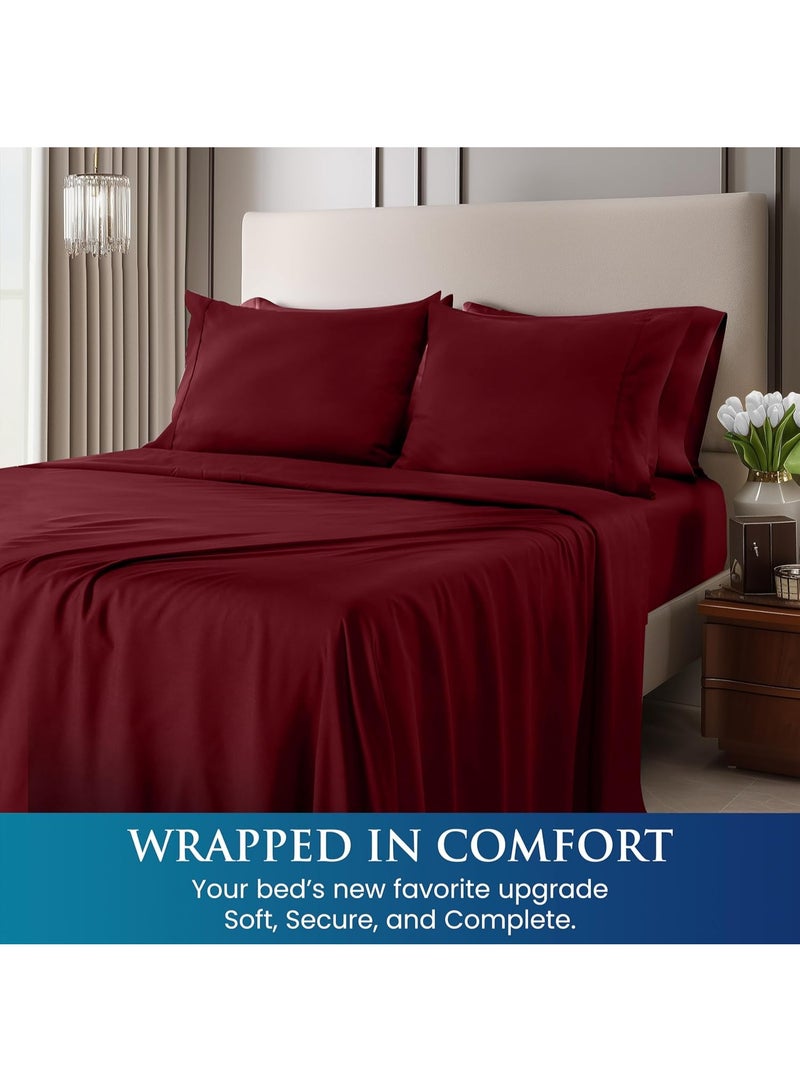 Utopia Bedding Queen Sheet Set - Brushed Microfiber - Soft Bed Sheets for Queen Size Bed Set - Includes 1 Fitted, 1 Flat, & 2 Pillow Cases - Deep Pocket (Burgundy) - Image 1