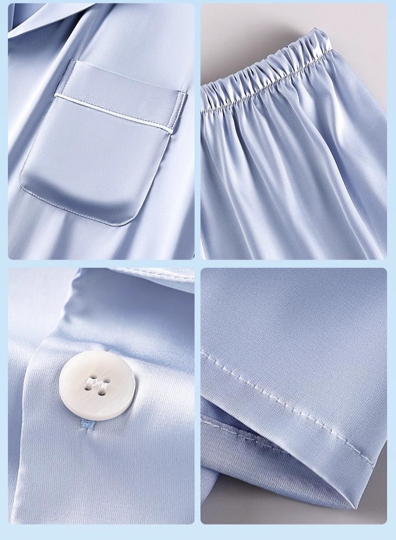 MIIOW Ice Silk Sleepwear Men's Simulated Silk Long Sleeved High-End Home Suit Set - Image 5