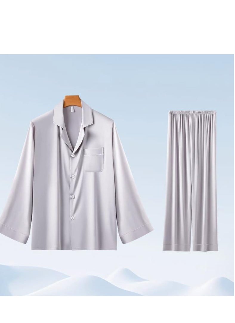 MIIOW - Ice Silk Sleepwear Men's Simulated Silk Long Sleeved High-End Home Suit Set - Image 1