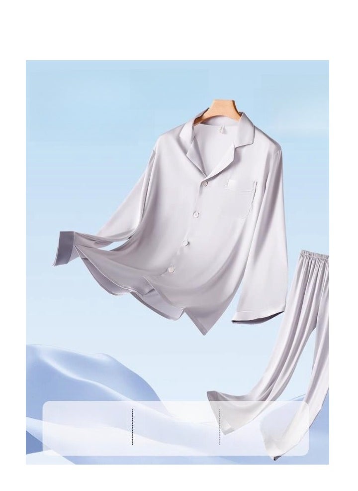 MIIOW - Ice Silk Sleepwear Men's Simulated Silk Long Sleeved High-End Home Suit Set - Image 1