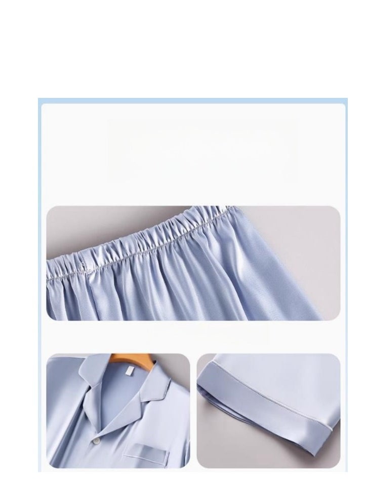 MIIOW - Ice Silk Sleepwear Men's Simulated Silk Long Sleeved High-End Home Suit Set - Image 1