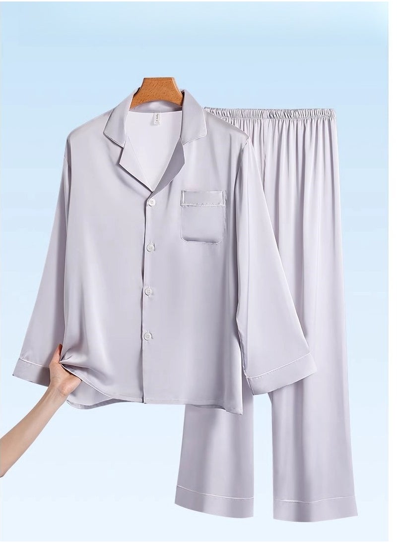 MIIOW - Ice Silk Sleepwear Men's Simulated Silk Long Sleeved High-End Home Suit Set - Image 1