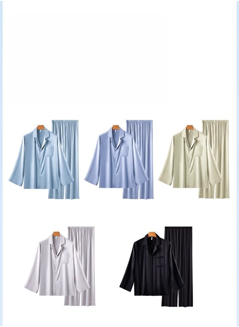 MIIOW - Ice Silk Sleepwear Men's Simulated Silk Long Sleeved High-End Home Suit Set - Image 1