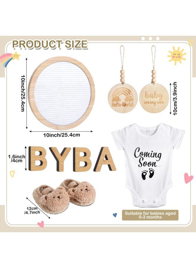 Canlierr 8 Pcs Pregnancy Announcement Set Pregnancy Reveal Ideas Include Felt Letter Round Board Kit Baby Bodysuit Booties Wood Blocks Wooden Signs for Coming Soon Baby Announcement(White) - Image 2