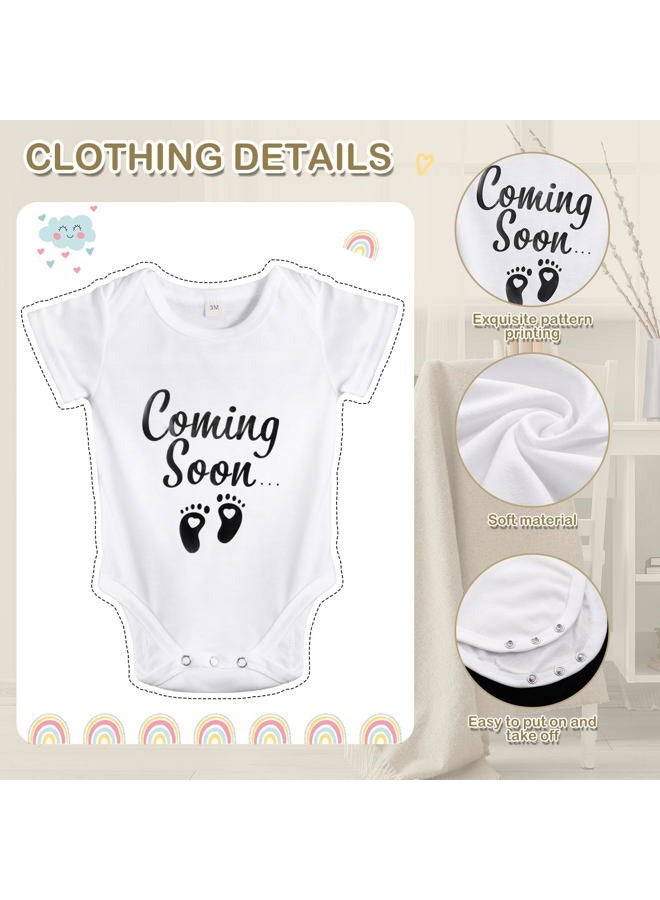 Canlierr 8 Pcs Pregnancy Announcement Set Pregnancy Reveal Ideas Include Felt Letter Round Board Kit Baby Bodysuit Booties Wood Blocks Wooden Signs for Coming Soon Baby Announcement(White) - Image 4