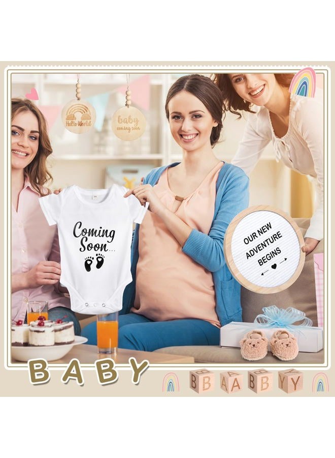 Canlierr 8 Pcs Pregnancy Announcement Set Pregnancy Reveal Ideas Include Felt Letter Round Board Kit Baby Bodysuit Booties Wood Blocks Wooden Signs for Coming Soon Baby Announcement(White) - Image 5