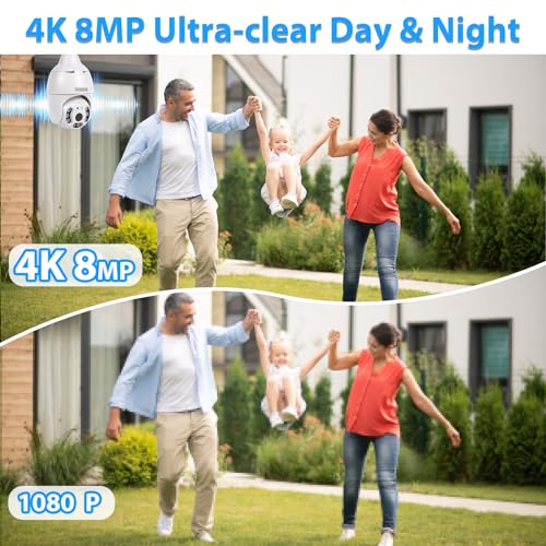 EVERSECU كاميرا أمان PTZ 4 إنش EVERSECU 4K 8MP UHD، مقاومة للماء، لاسلكية 2.4G و5Ghz WiFi، تدفق ONVIF وRTSP، رؤية 360°، تتبع تلقائي، صوت ثنائي الاتجاه، كشف الحركة، عرض عن بُعد - Image 2