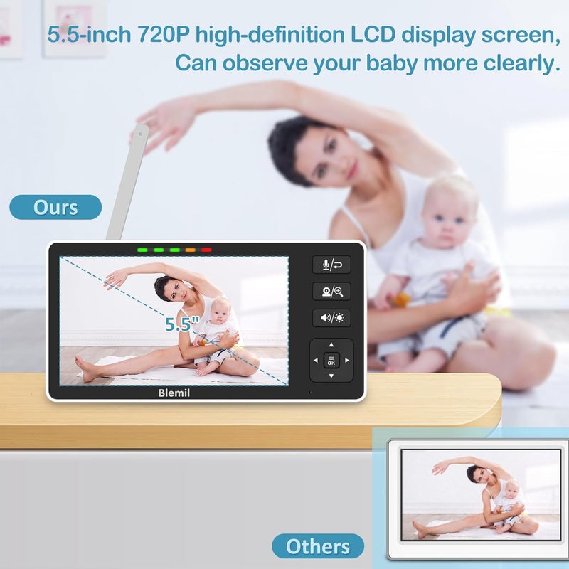 Blemil Baby Monitor 55 HD SplitScreen with 4000mAh Battery Panoramic Zoom Video Baby Monitor with Camera and Audio Infrared Night Vision ECO and TwoWay Calling - Image 2
