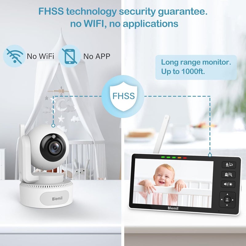 Blemil Baby Monitor 55 HD SplitScreen with 4000mAh Battery Panoramic Zoom Video Baby Monitor with Camera and Audio Infrared Night Vision ECO and TwoWay Calling - Image 3