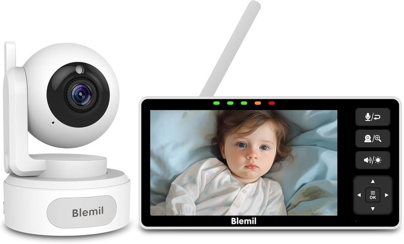 Blemil Baby Monitor 55 HD SplitScreen with 4000mAh Battery Panoramic Zoom Video Baby Monitor with Camera and Audio Infrared Night Vision ECO and TwoWay Calling - Image 1