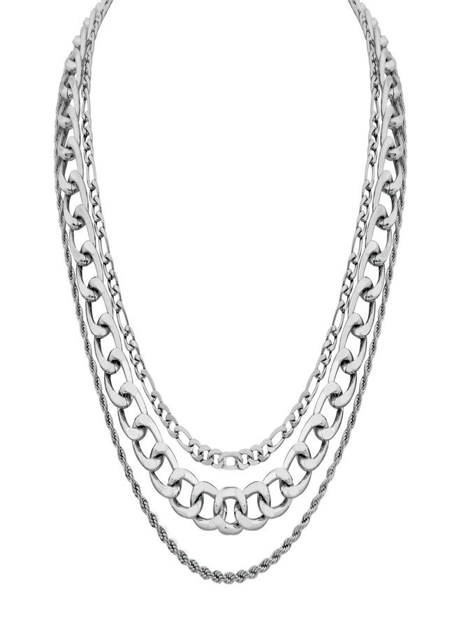Sacina Goth Silver-tone Layered Choker Chunky Silver-tone Necklace, Chunky Grunge Emo Necklace, Christmas Jewelry Gift for Women - Image 1