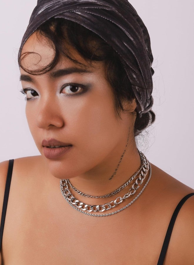 Sacina Goth Silver-tone Layered Choker Chunky Silver-tone Necklace, Chunky Grunge Emo Necklace, Christmas Jewelry Gift for Women - Image 4