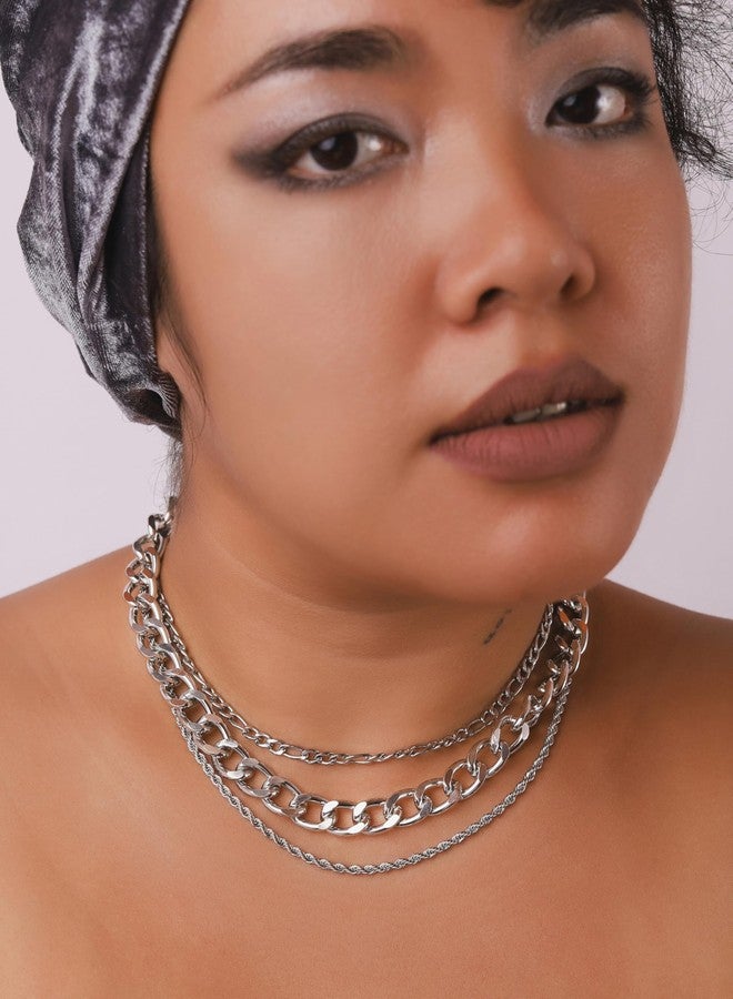 Sacina Goth Silver-tone Layered Choker Chunky Silver-tone Necklace, Chunky Grunge Emo Necklace, Christmas Jewelry Gift for Women - Image 2