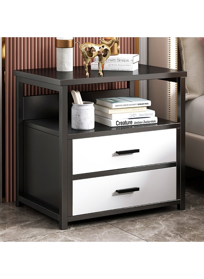 Generic Modern Bedside Cabinet, Wooden Nightstand Side Table with 2 Drawers and Open Shelf Storage, Simple Bedside Table for Bedroom Living Room, CTG2 (Black)  - Image 1