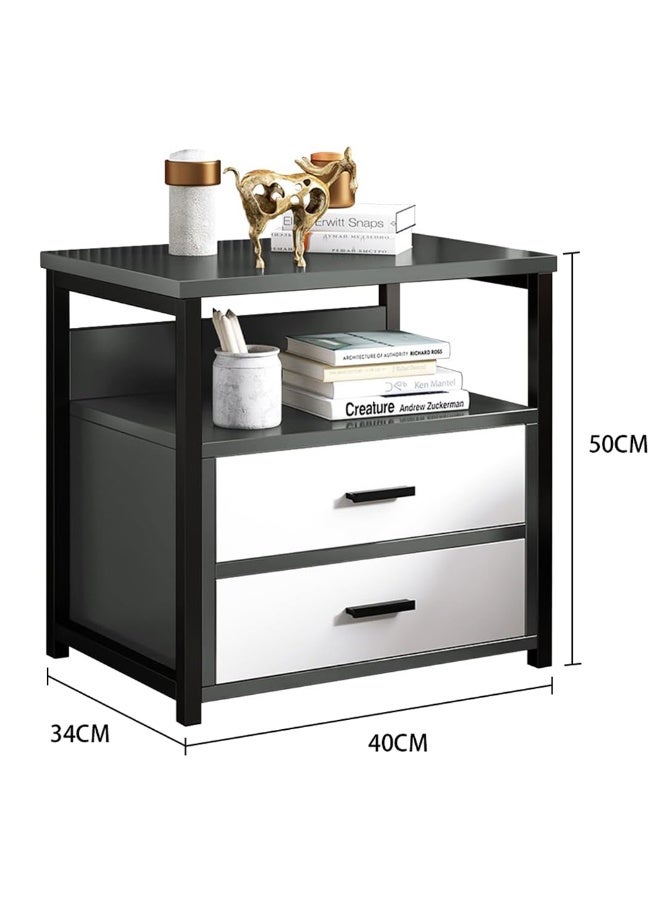 Generic Modern Bedside Cabinet, Wooden Nightstand Side Table with 2 Drawers and Open Shelf Storage, Simple Bedside Table for Bedroom Living Room, CTG2 (Black)  - Image 2