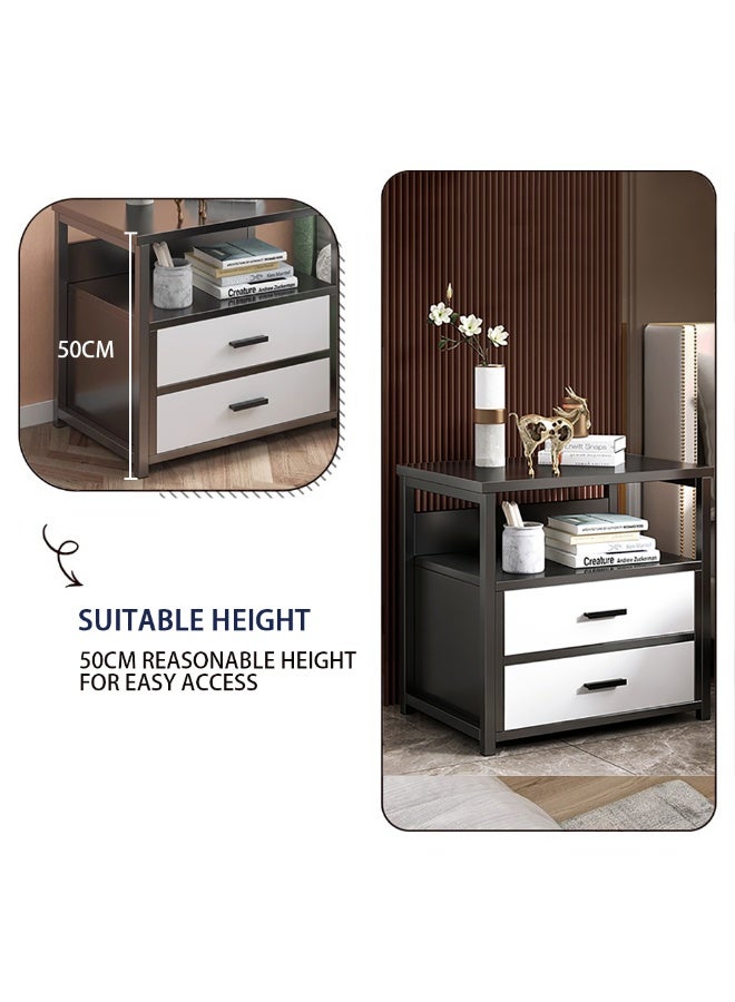 Generic Modern Bedside Cabinet, Wooden Nightstand Side Table with 2 Drawers and Open Shelf Storage, Simple Bedside Table for Bedroom Living Room, CTG2 (Black)  - Image 5