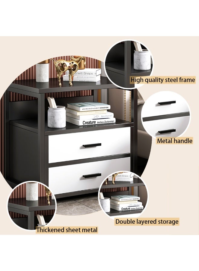 Generic Modern Bedside Cabinet, Wooden Nightstand Side Table with 2 Drawers and Open Shelf Storage, Simple Bedside Table for Bedroom Living Room, CTG2 (Black)  - Image 4