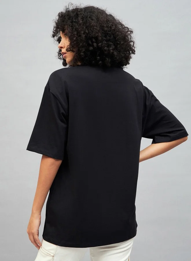 ساسافراس Black Graphic Print Oversized T-Shirt for Women