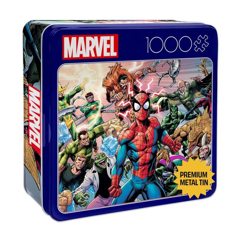 Buffalo Games - Marvel - Spider-Man Sinister War - 1000 Piece Jigsaw Puzzle for Adults - Collectible Tin Case - Finished Size is 26.6 x 19 - Image 1