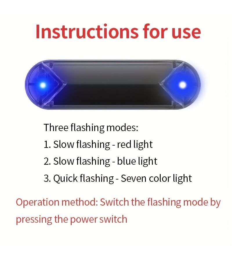 1pc Blue Solar Charging Car Simulation Anti-Theft Light Intelligent Lighting Low Light Environments Suitable For Car Anti-Theft Bicycle Warning Venue Warning - Image 3