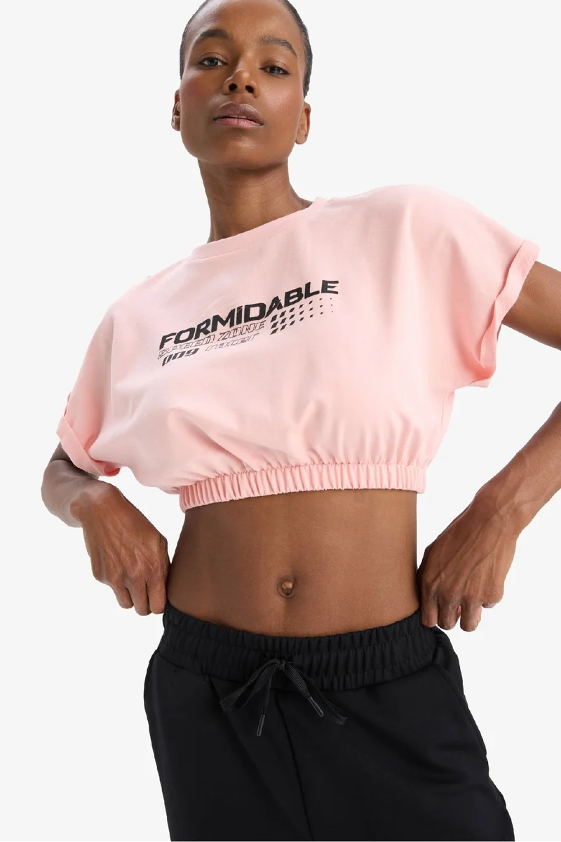DeFacto DeFactoFit Slogan Printed Sports Crop T-Shirt