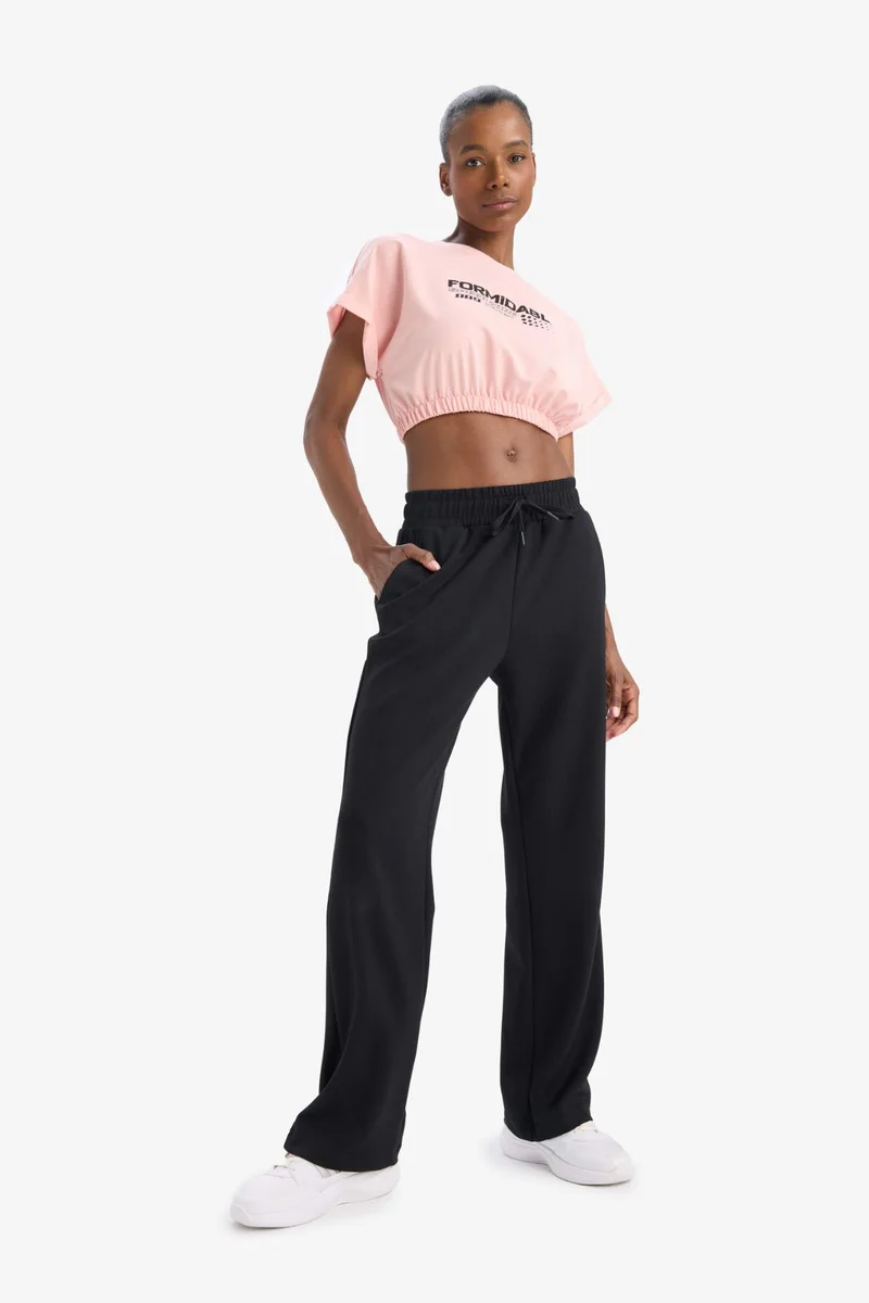 DeFacto DeFactoFit Slogan Printed Sports Crop T-Shirt